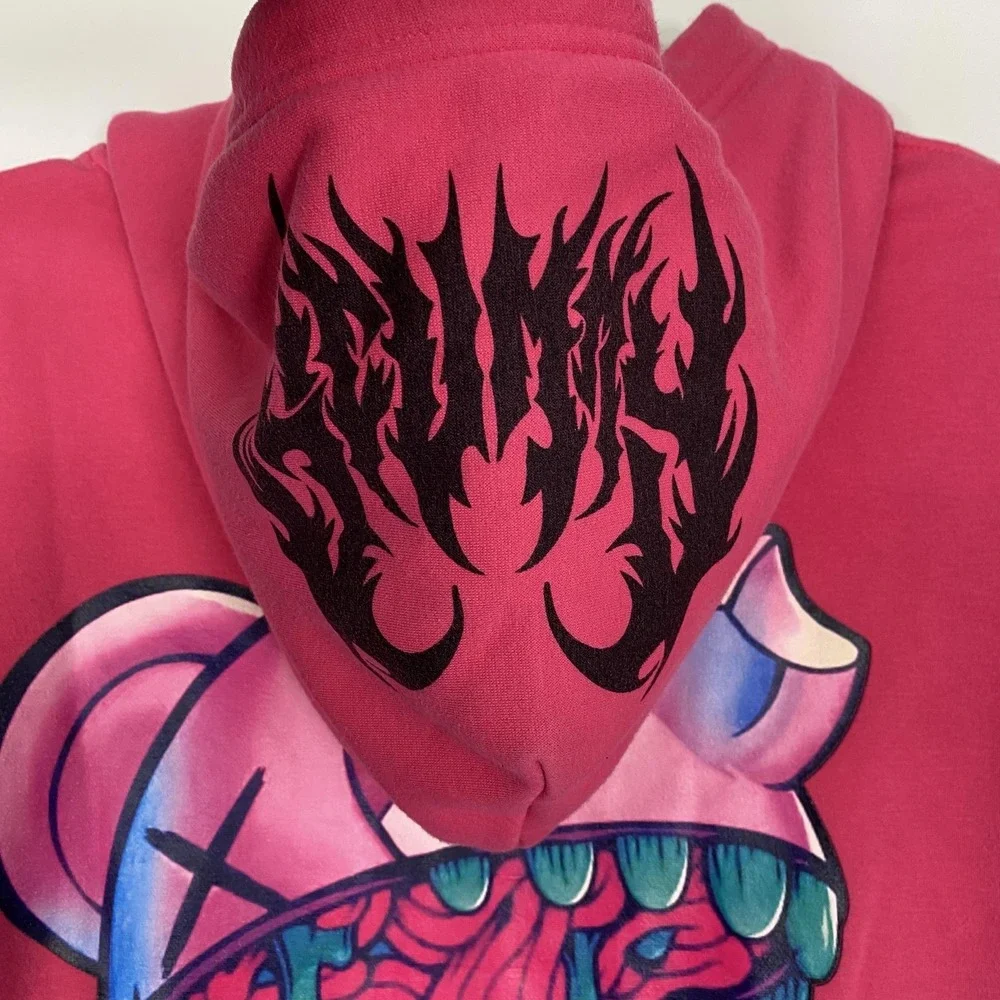 Scummy Bears Hoodie Mens Large Pink Teal Graphic Pullover Fleece Horror Art - Picture 10 of 16